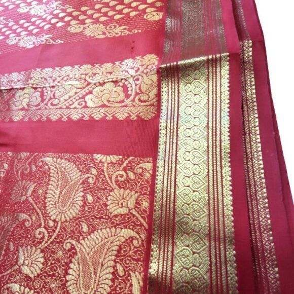Red Saree with Gold Accents- Unstitched- NEW - Picture 13 of 15